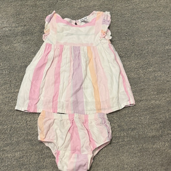Splendid Striped Pink and White Baby Dress with Bloomers - Picture 1 of 4